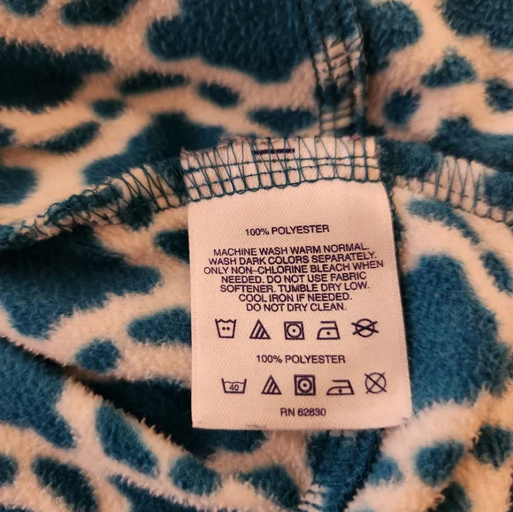 Lands End, Large 14-16, Teal & White, Long Sleeve Zippered Fleece Top - Picture 5 of 5